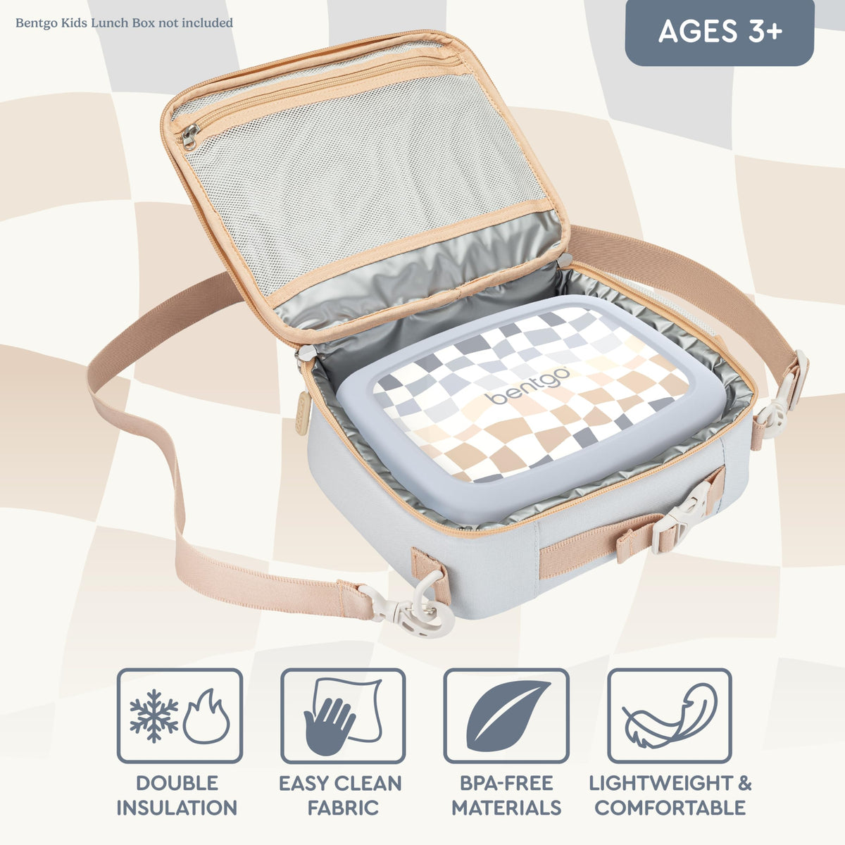 Bentgo Kids Lunch Bag exterior water bottle pocket for easy hydration on the go.