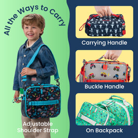 Internal and external pockets organize utensils and a water bottle.