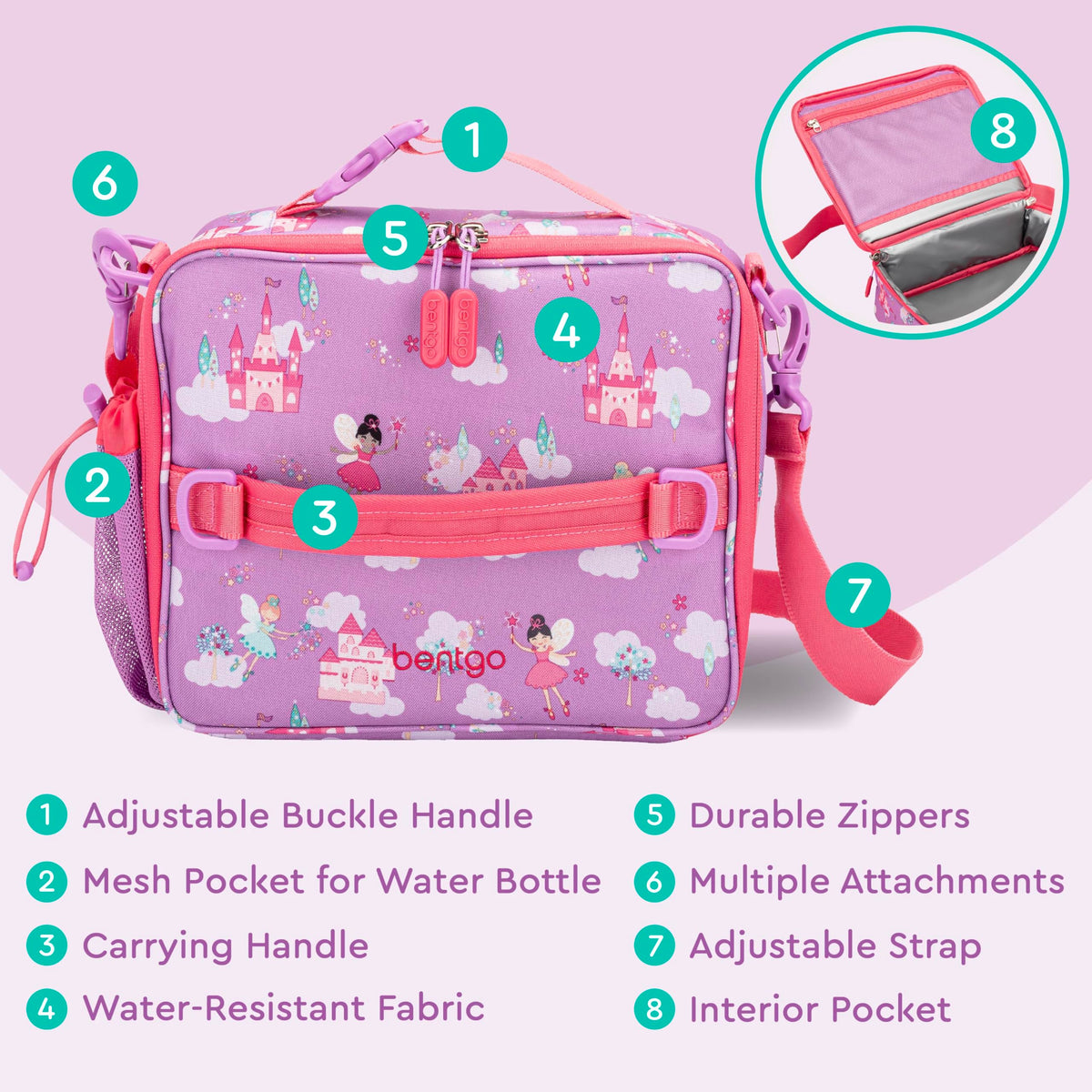 Bentgo Kids lunch bag multiple carry options for hands free transport.