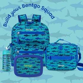 Bentgo Kids Shark layout with multiple pockets for utensils and bottles.