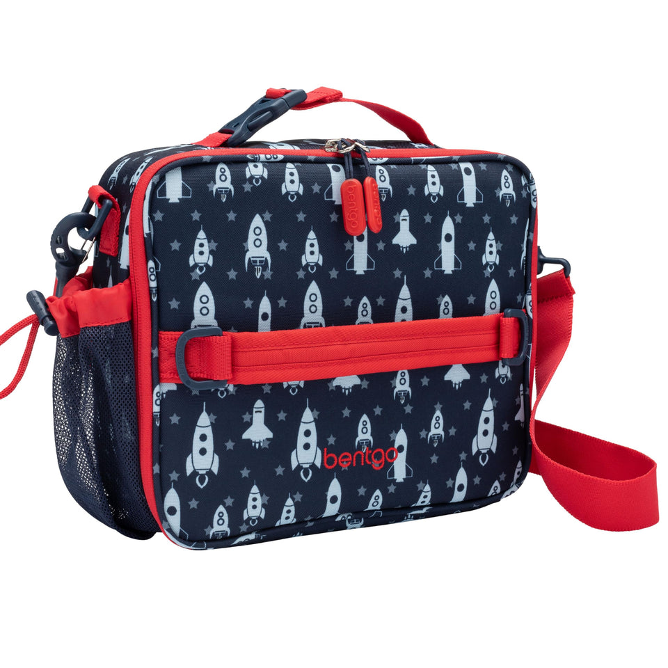 Bentgo Kids Lunch Bag Rocket front view showcases double insulation for fresher meals.
