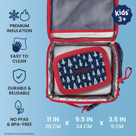 Bentgo Kids Lunch Bag Rocket insulated interior keeps meals at optimal temperature.