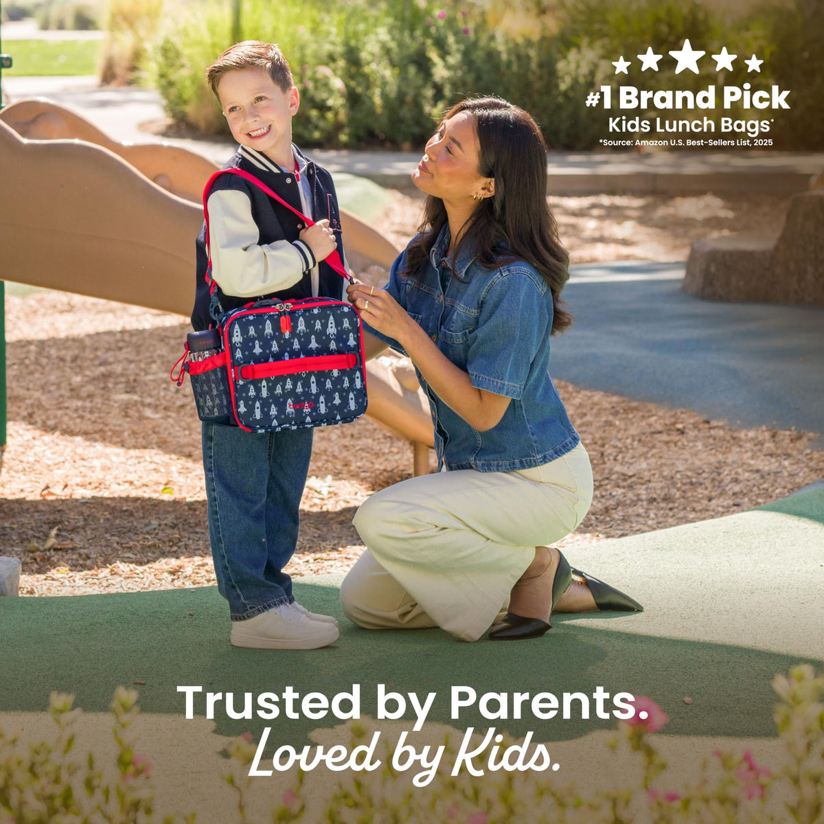 Bentgo Kids Lunch Bag Rocket opened compartments demonstrate organized snack and lunch space.