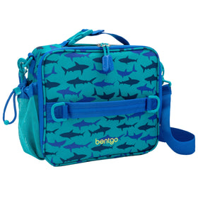 Bentgo Kids Shark front view shows durable shell and kid-friendly zippers.