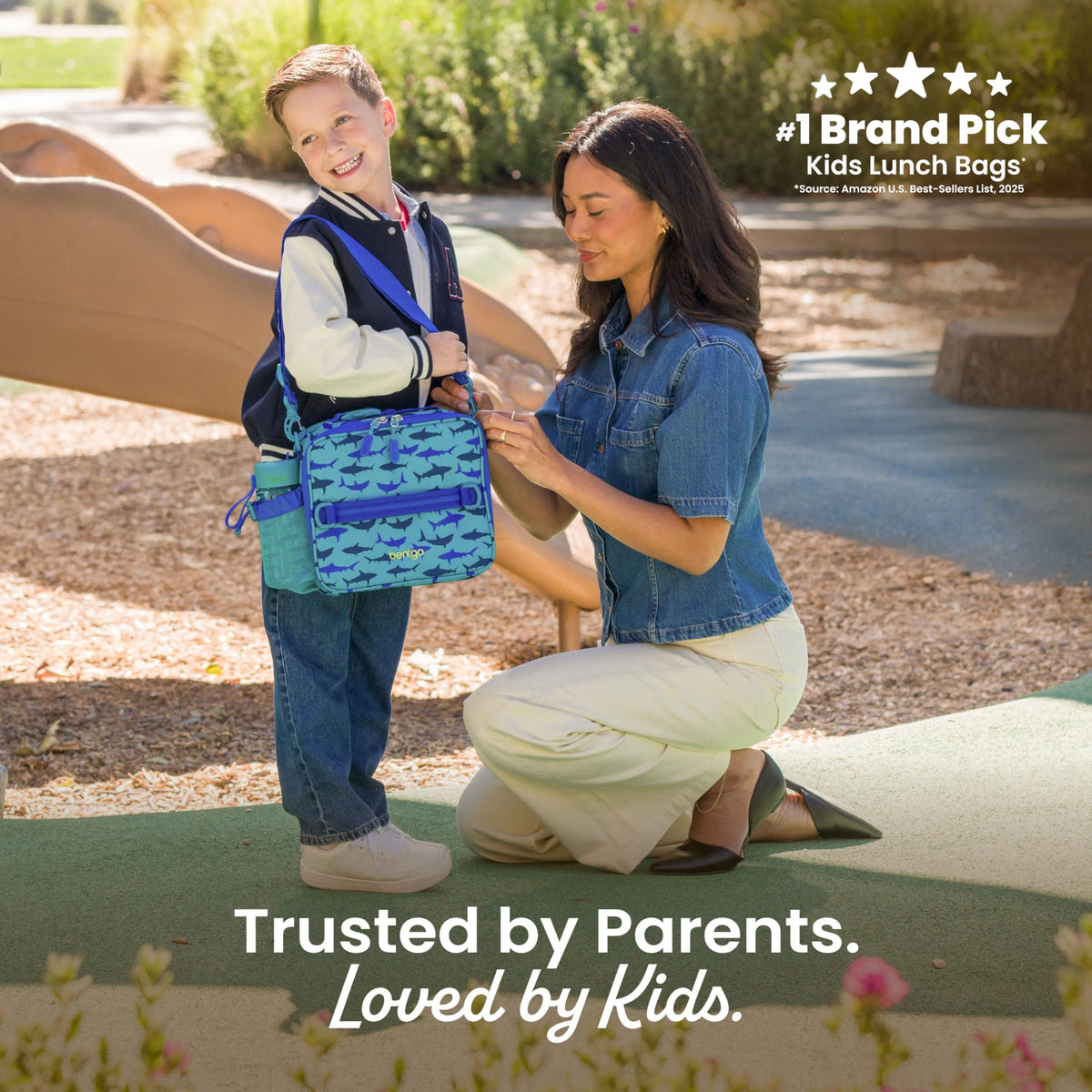 Bentgo Kids Shark side pocket detail for quick snacks on the go.