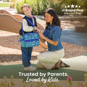 Bentgo Kids Shark side pocket detail for quick snacks on the go.