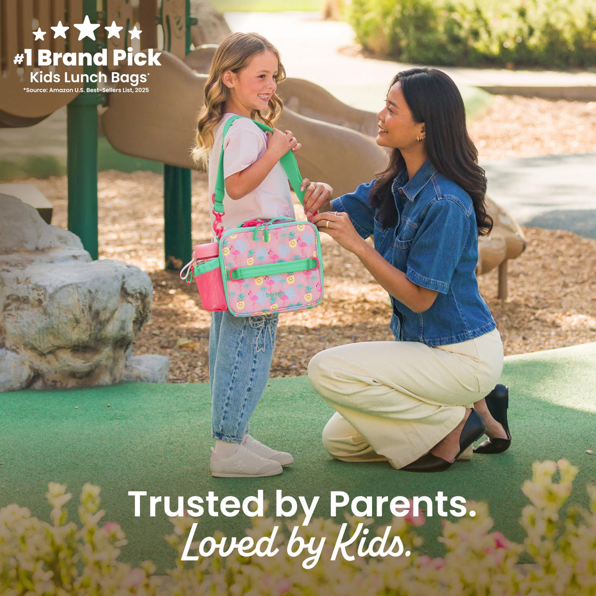 Bentgo Kids Lunch Bag tropical sturdy zippers are easy for little hands.