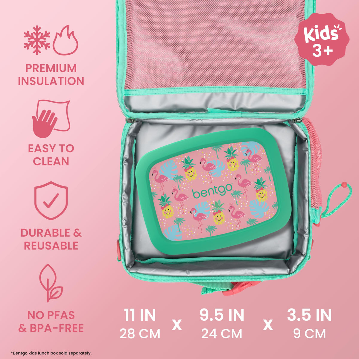 Bentgo Kids Lunch Bag tropical padded compartments preserve meals during commutes.