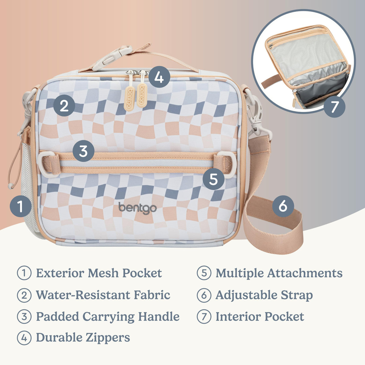 Bentgo Kids Lunch Bag water-resistant fabric protects contents during daily use.