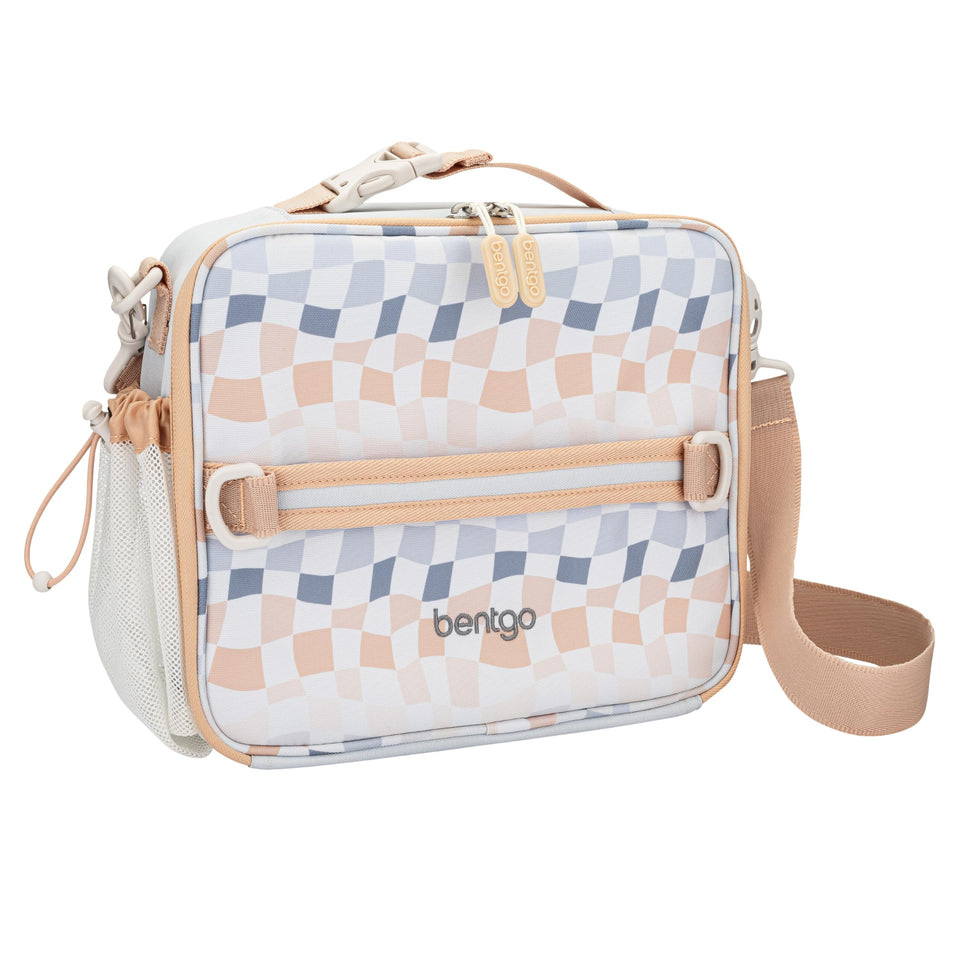 Bentgo Kids Lunch Bag Whimsy & Wonder checker gradient with playful print and double insulation.