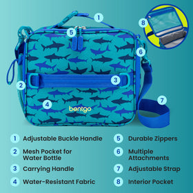 Bentgo Kids Shark YKK zippers designed for little hands.