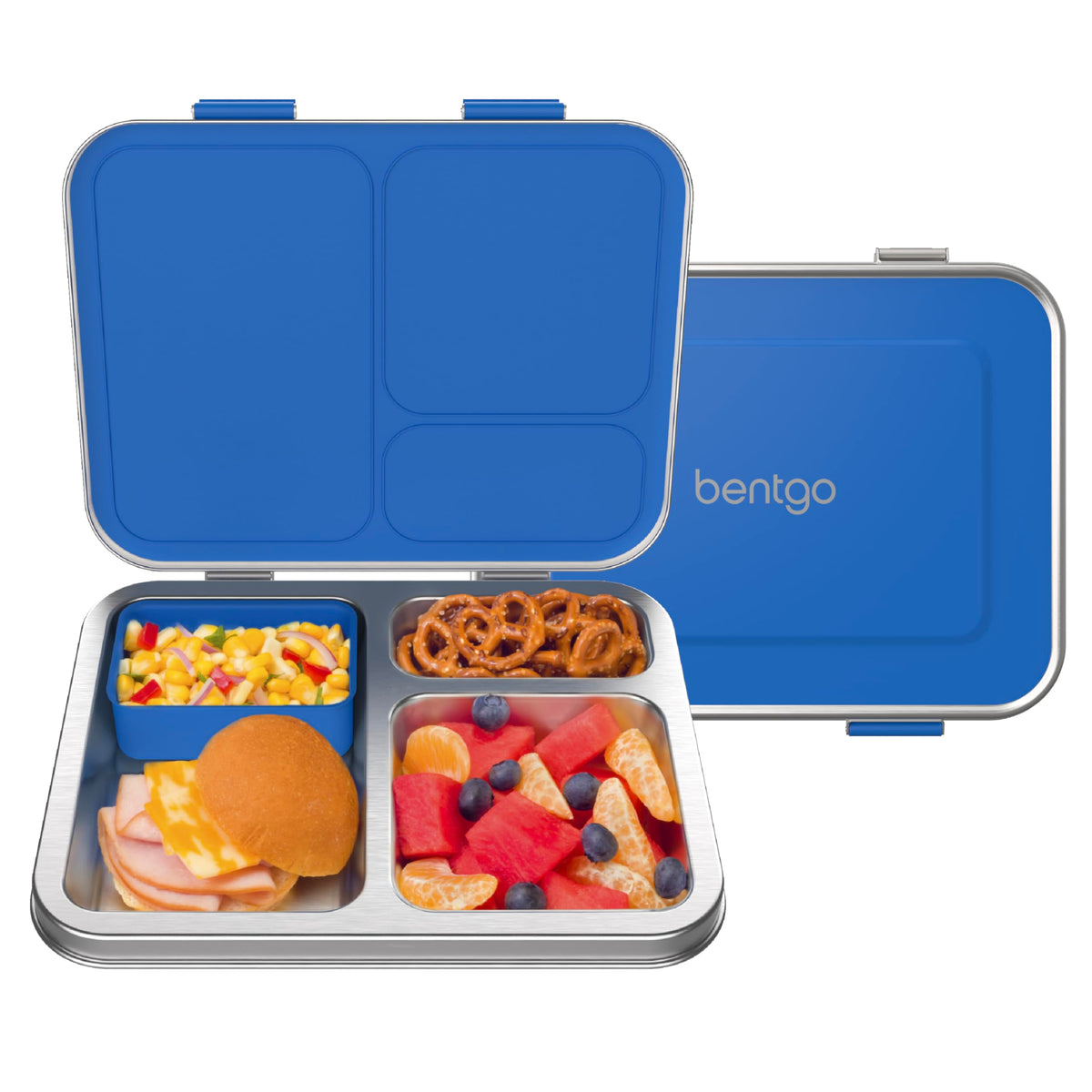 Bentgo Kids blue lunch box with open lid for quick school mornings