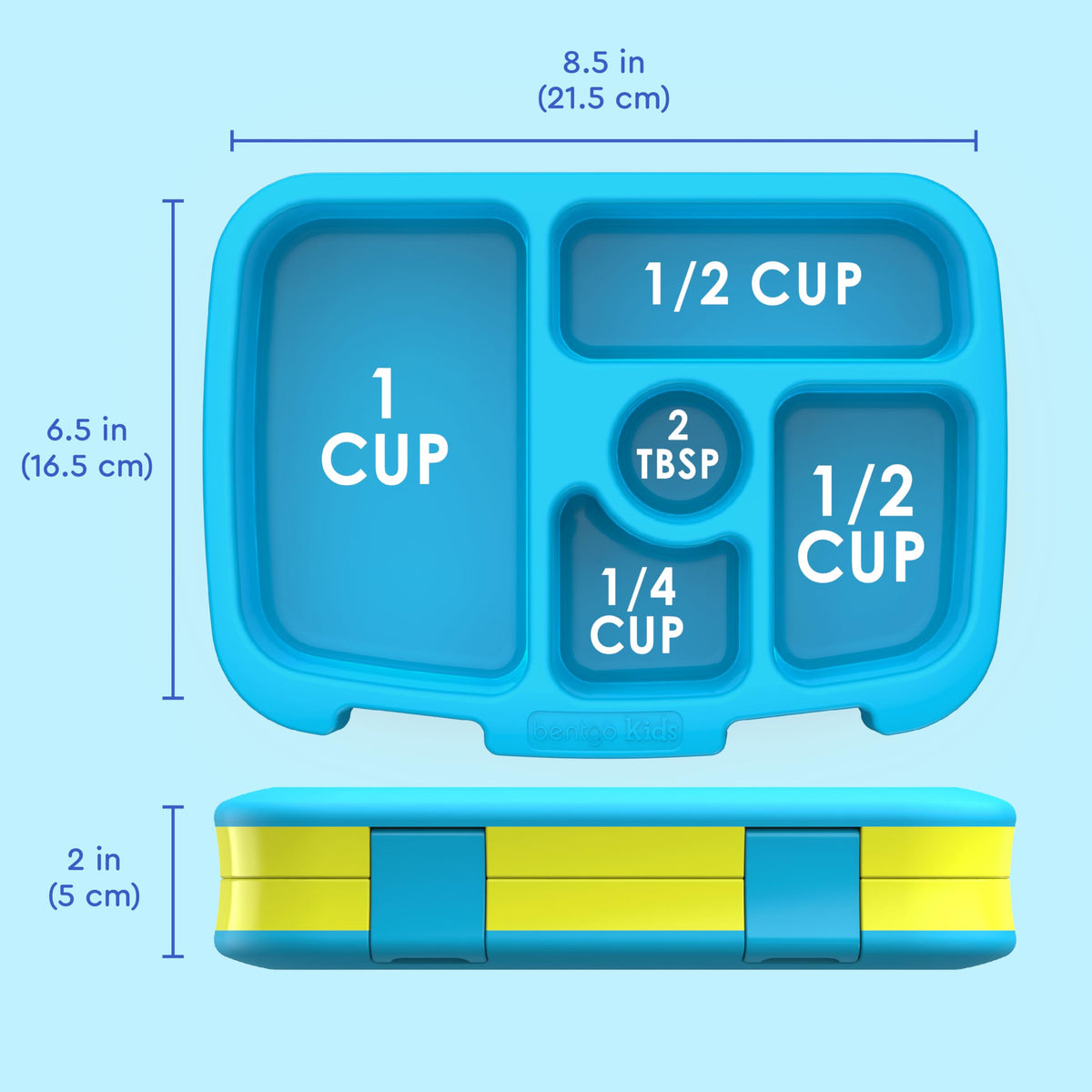 Bentgo Kids portion-friendly design supports ages 3 to 7 with ideal meal sizes.