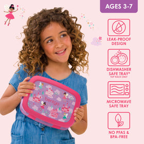Bentgo Kids Prints ideal for ages 3–7 with 2.4 cup total capacity.