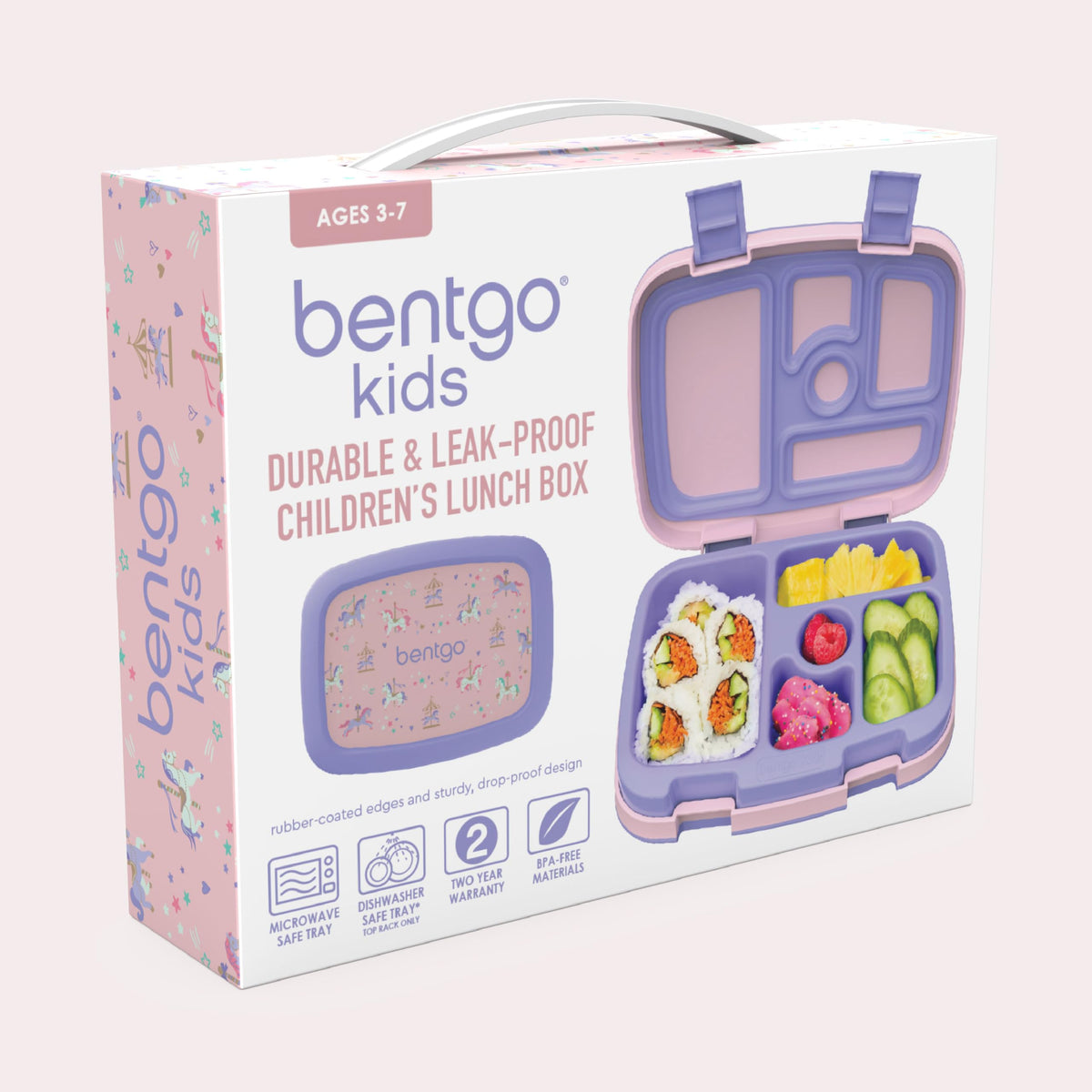 Bentgo Kids Prints Carousel Unicorns close-up showing cheerful lunch box design