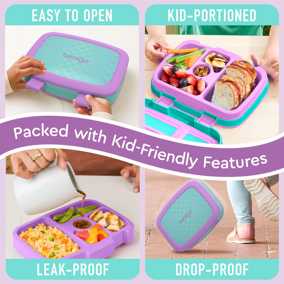 Bentgo Kids Prints dishwasher-safe shell simplifies cleanup after meals.