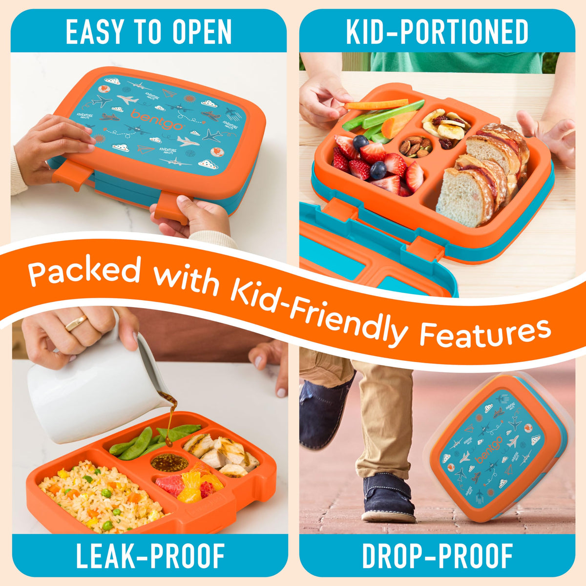 Bentgo Kids Prints lunchbox features durable drop-proof edges for active kids.