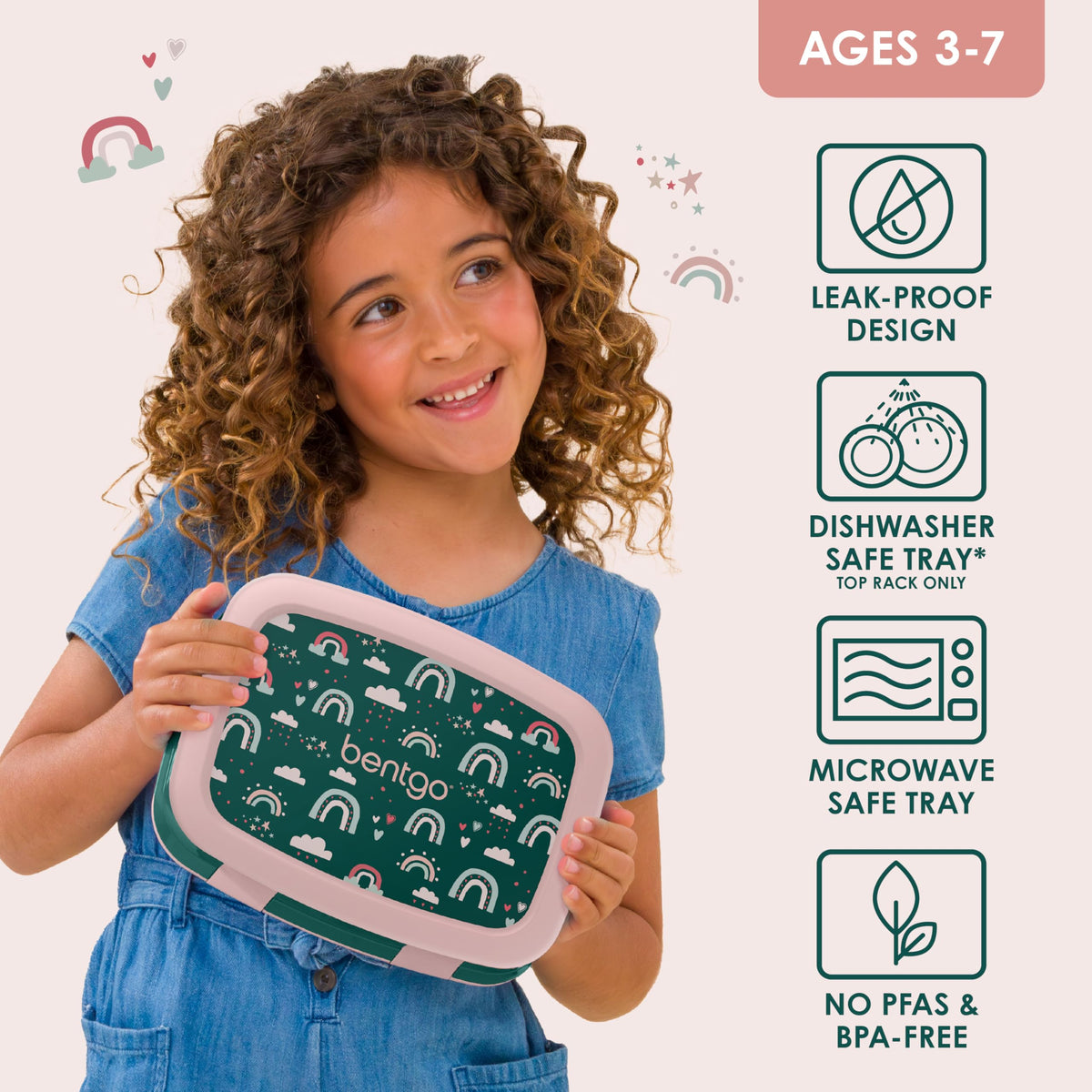 Bentgo Kids Prints drop-proof shell protects the lunch box during active days