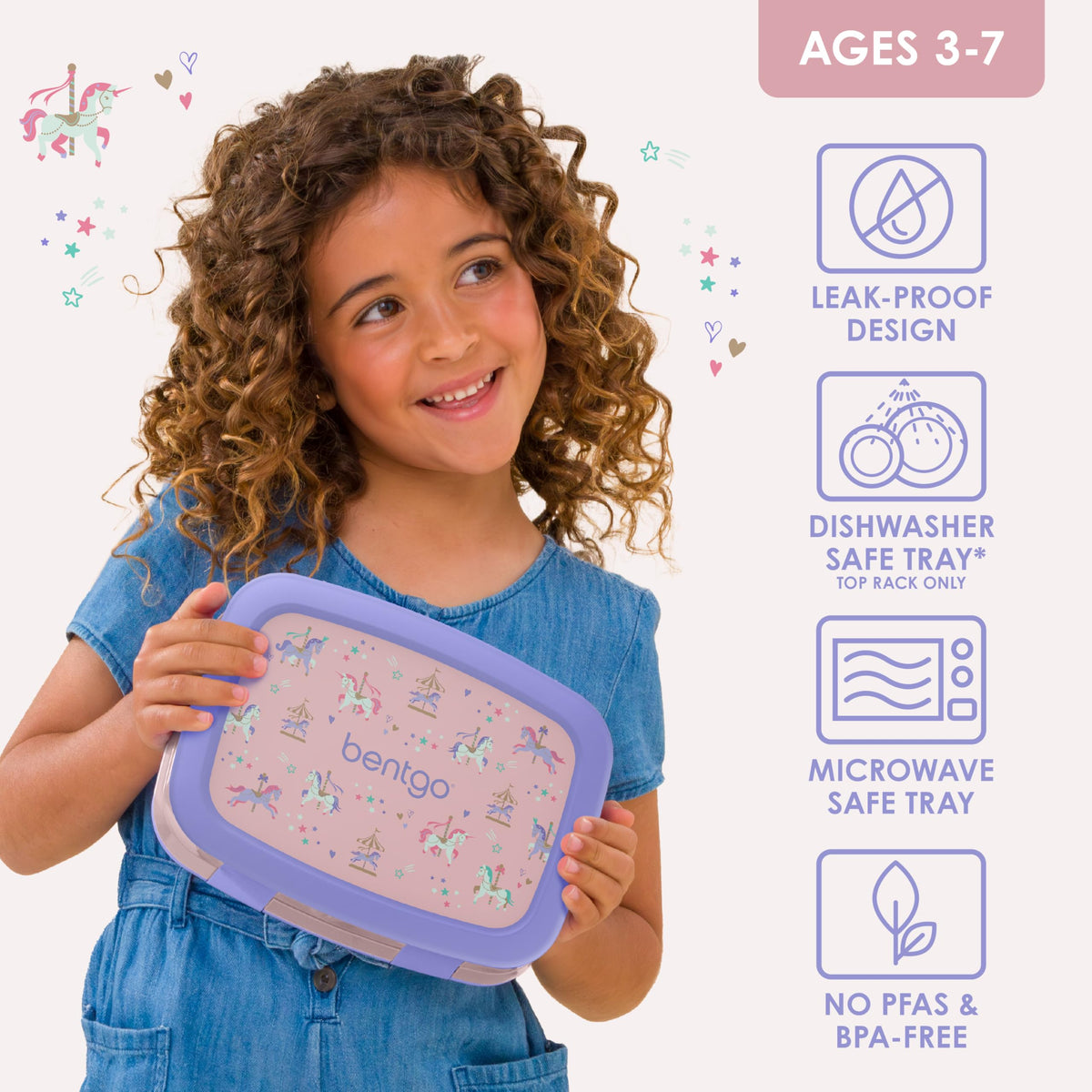 Bentgo Kids Prints durable drop-proof edges protect the lunch box during active days