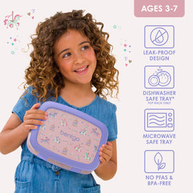 Bentgo Kids Prints durable drop-proof edges protect the lunch box during active days