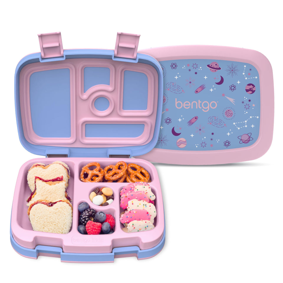 Bentgo Kids Lavender Galaxy lunchbox with vibrant design for durable daily lunches.