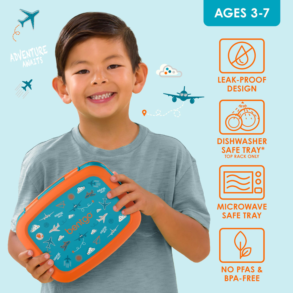 Bentgo Kids Prints leak-proof lid keeps meals tidy during school days.