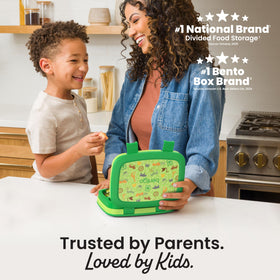 Bentgo Kids Prints leak-proof lid keeps meals secure during school and travel.