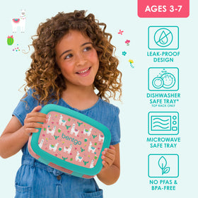 Bentgo Kids Prints Llamas durable, drop-proof edges protect lunch during busy days.