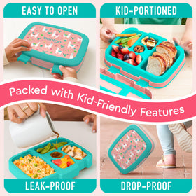 Bentgo Kids Prints Llamas microwave-safe tray for quick reheating at home or school.