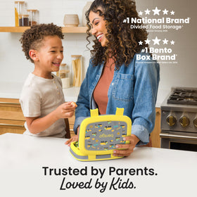 Bentgo Kids Prints lid closed showing leak-proof seal for mess-free transport