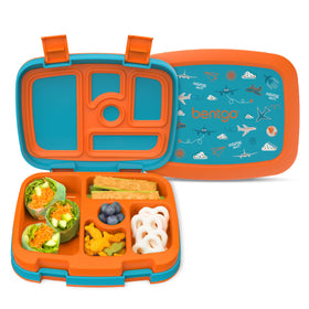 Bentgo Kids Prints lunchbox lid open showing organized five compartments for on-the-go meals.