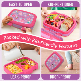 Bentgo Kids Prints microwave-safe removable tray for quick, safe reheats.