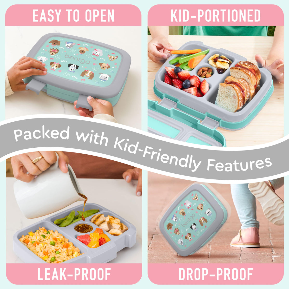 Bentgo Kids Prints microwave-safe removable tray makes reheating simple and even for quick lunches.