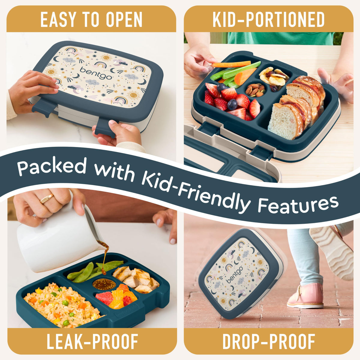 Bentgo Kids Prints removable tray is microwave-safe for quick reheats.