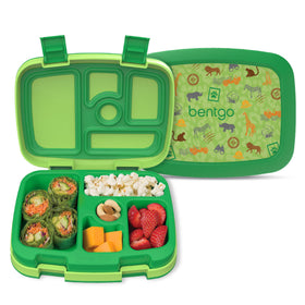 Bentgo Kids Prints safari lunchbox front view with five compartments for balanced meals.