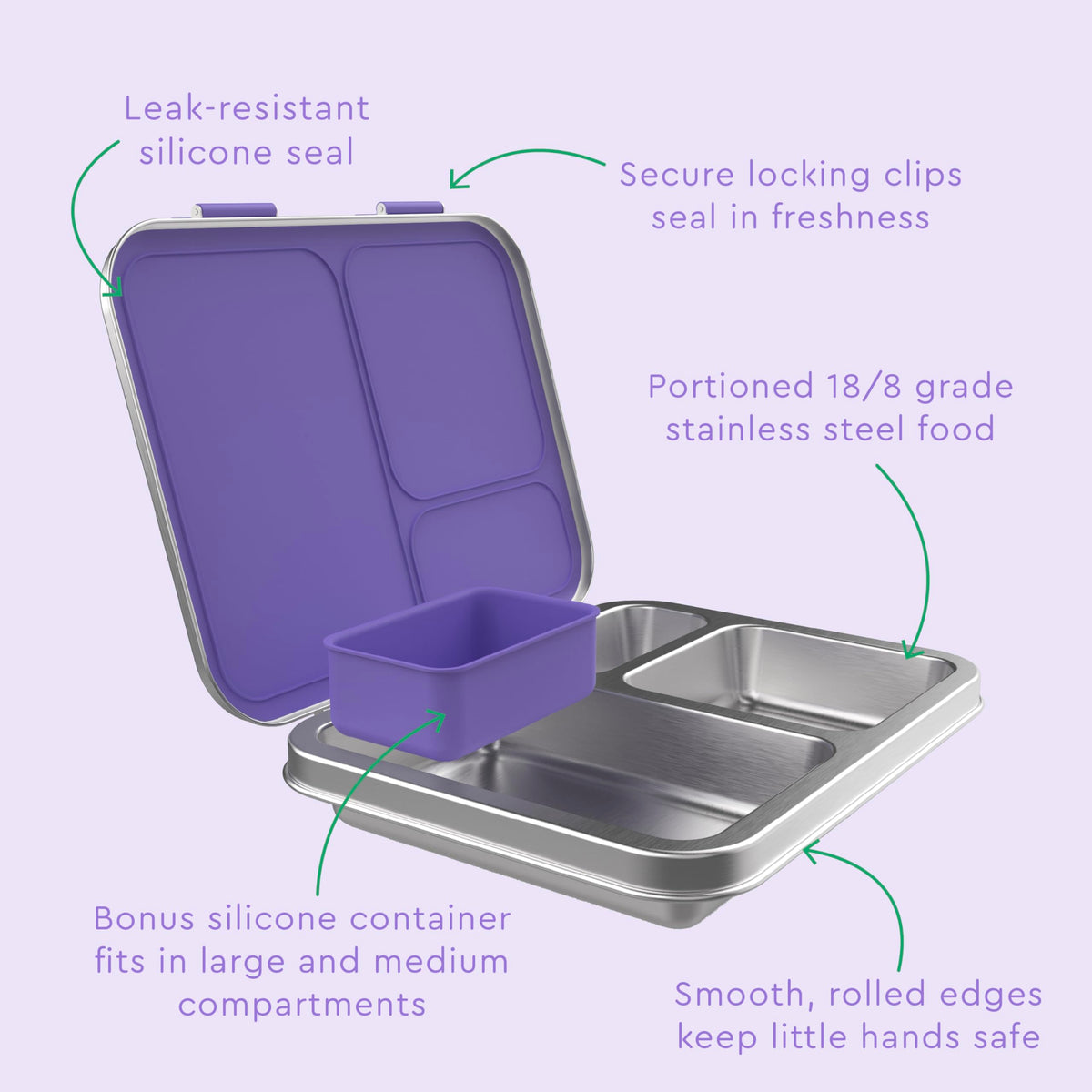 Bentgo Kids purple lunchbox design adds style to school days.