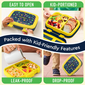 Bentgo Kids Space Prints lunch box two kid-friendly latches for easy use.