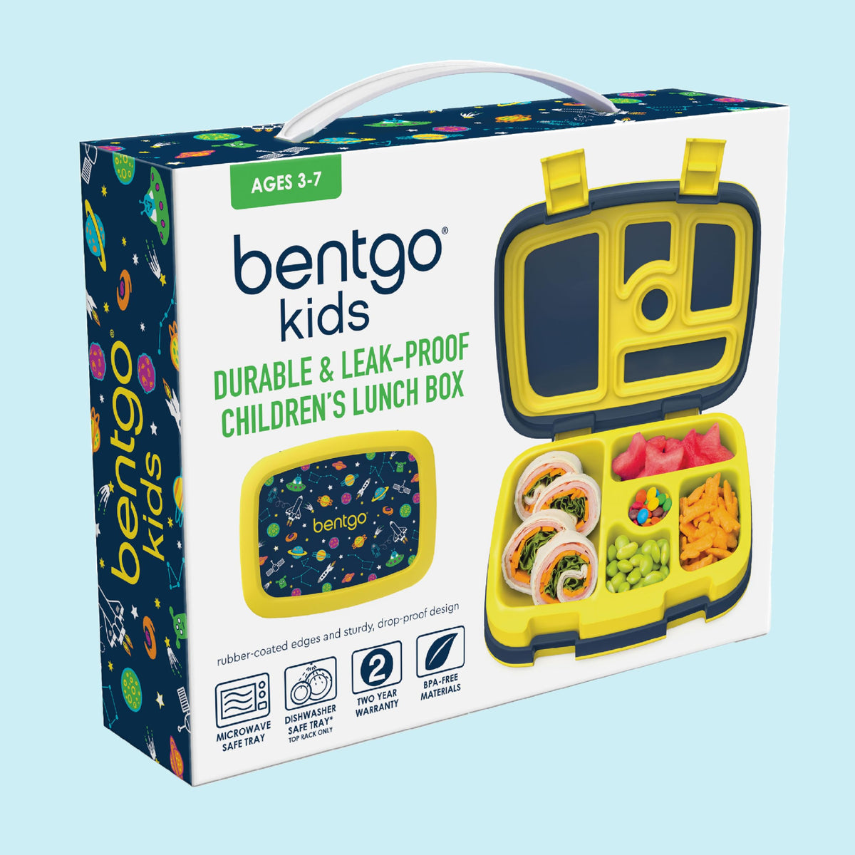 Bentgo Kids Space Prints lunch box uses BPA-free and PFAS-free materials for safe meals.