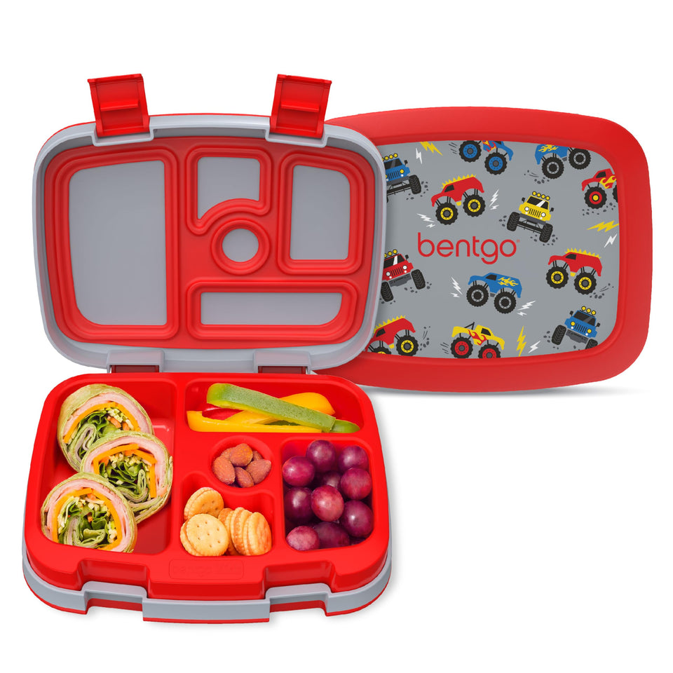 Bentgo Kids Trucks lunchbox leak-proof lid keeps meals mess-free during school days.