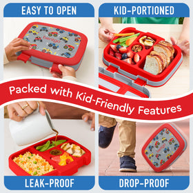 Bentgo Kids Trucks microwave-safe tray for quick reheating.