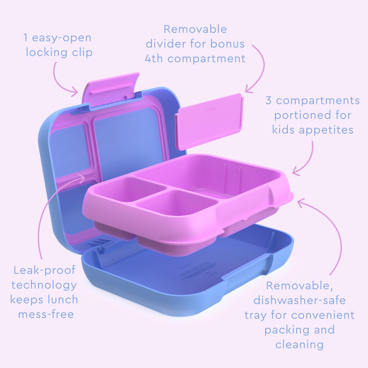 Bentgo Pop color periwinkle-pink highlights a playful, durable lunch option.