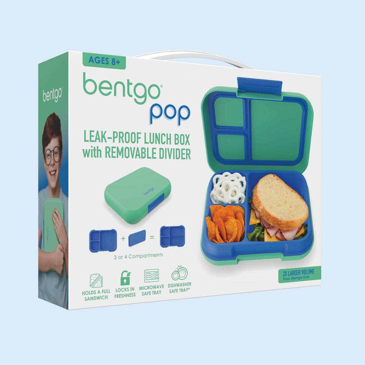 Bentgo Pop portable lunch box fits in bags and backpacks.