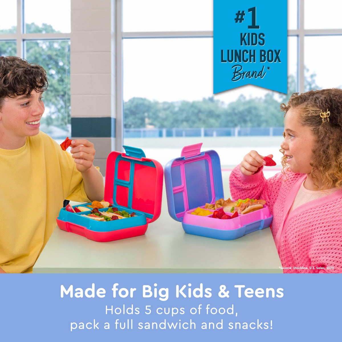 Bentgo Pop removable divider creates a flexible fourth compartment for extra snacks.