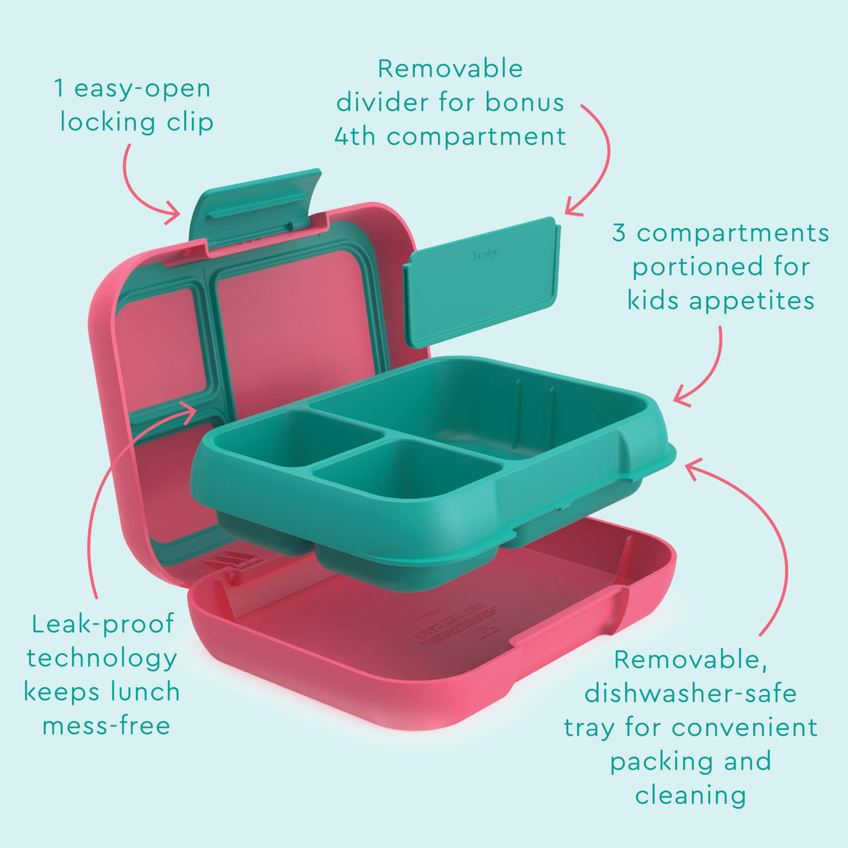 Bentgo Pop secure locking clip prevents leaks during transport