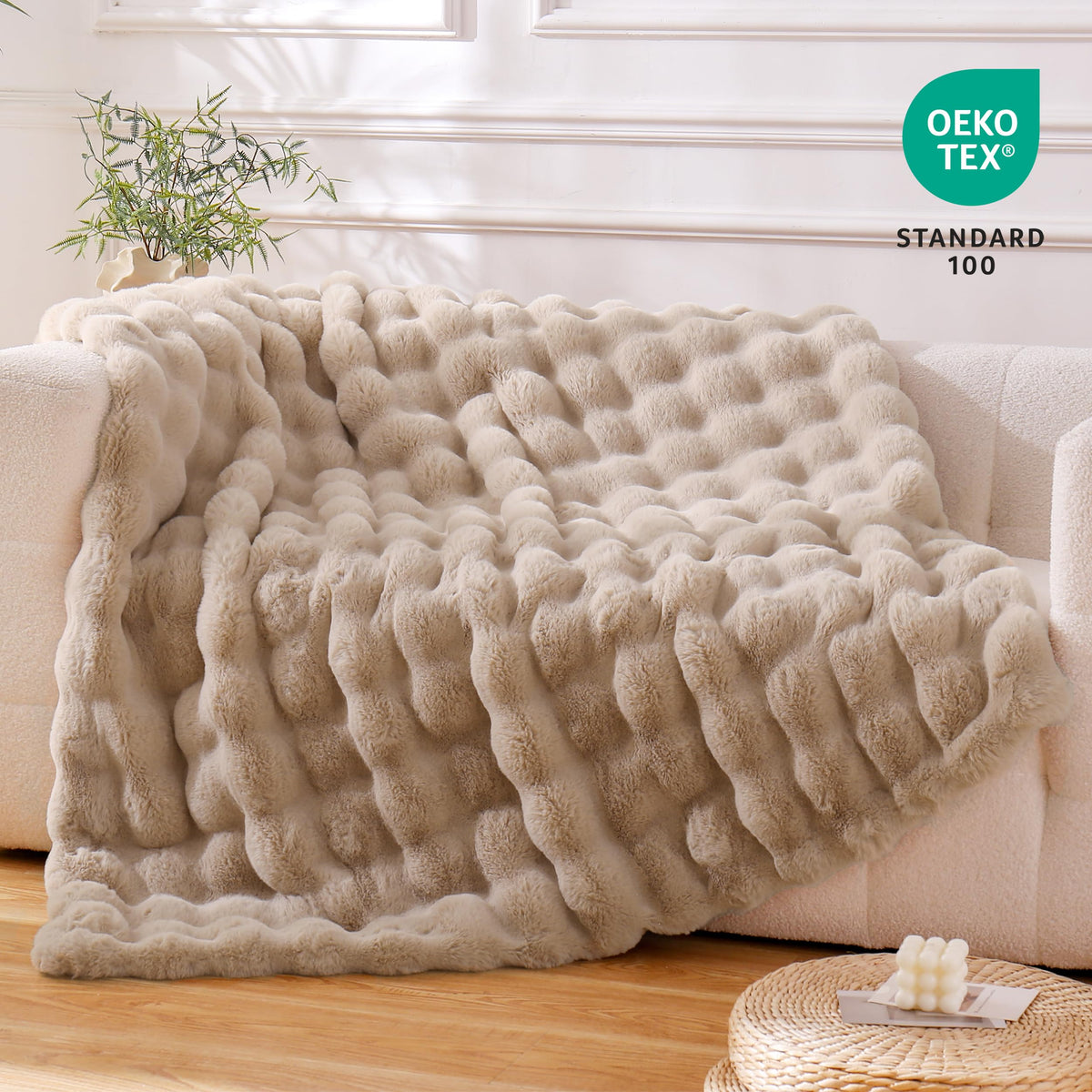 BENVWE beige throw styled in a living room for versatile decor