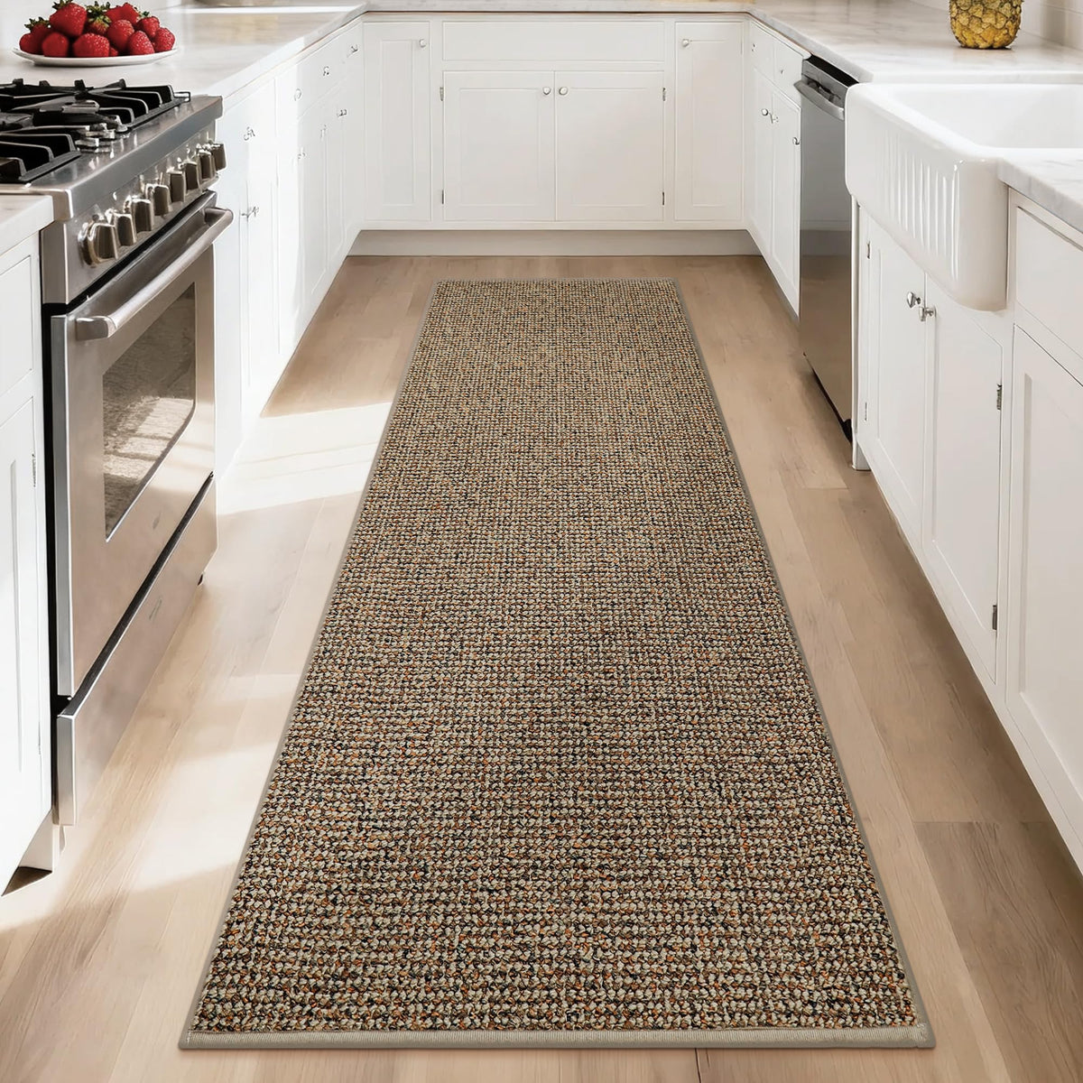 BEQHAUSE hallway runner multi-color weave complements modern decor and hides wear.