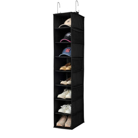 Berdeng hanging shoe organizer with 8 shelves viewed from the front for easy access