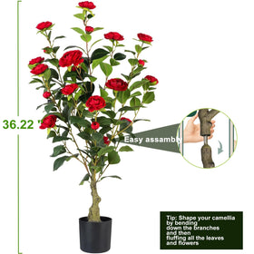 Berdkaba artificial camellia tree in a plastic pot for sturdy decor