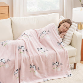 Berkshire Blanket Peanuts VelvetLoft Snoopy on couch perfect for family movie night