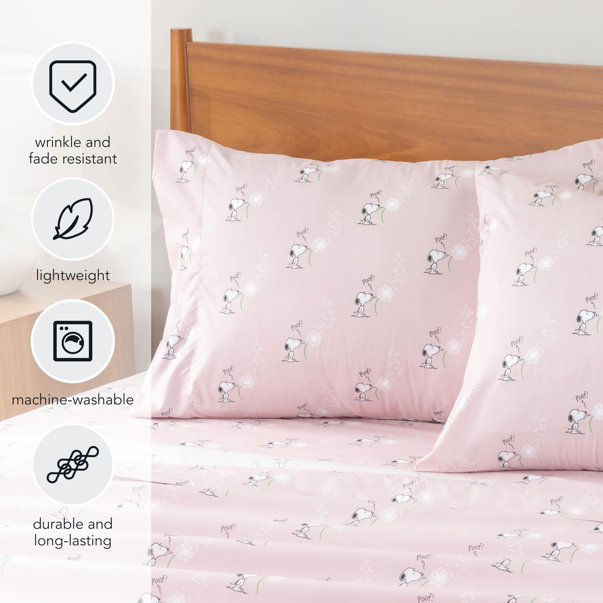 Berkshire Blanket Peanuts Snoopy 4-piece set—includes flat sheet, fitted sheet, pillowcases.